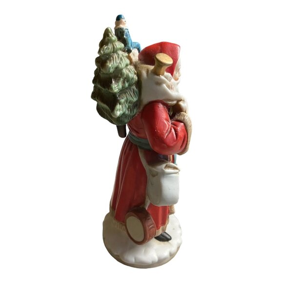 Vintage 1987 Enesco Santa Claus Porcelain Figurine With Toys & Christmas Tree - Picture 3 of 7
